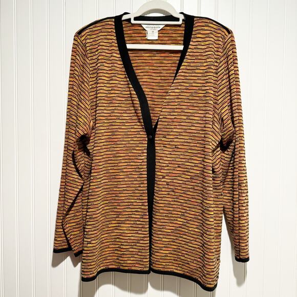 Exclusively Misook Sweaters - Exclusively Misook Orange Black Classic Knit Cardigan Single Button Plus Size 2X